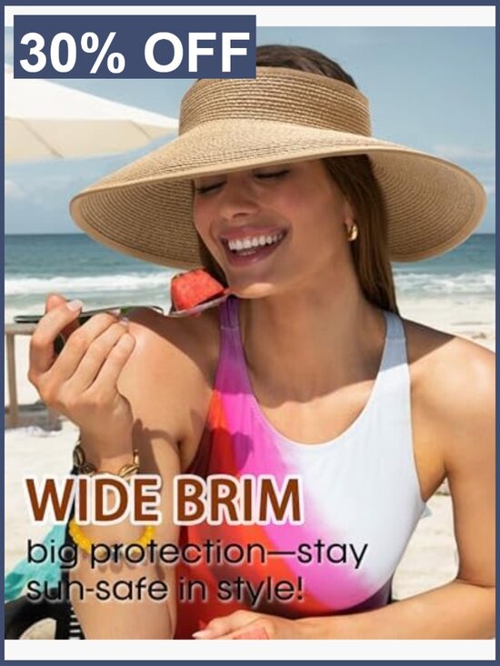 Wide Brim Straw Sun Visor Hat UPF 50+ Packable Beach Travel main image 6